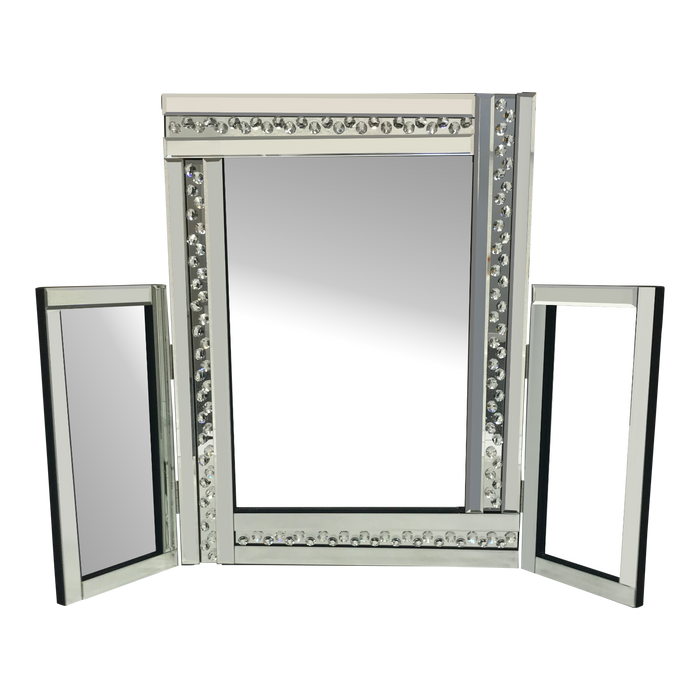 Large Dressing Table Mirror 3-Part Elegant Vanity Mirror Diamond Detail 62cm