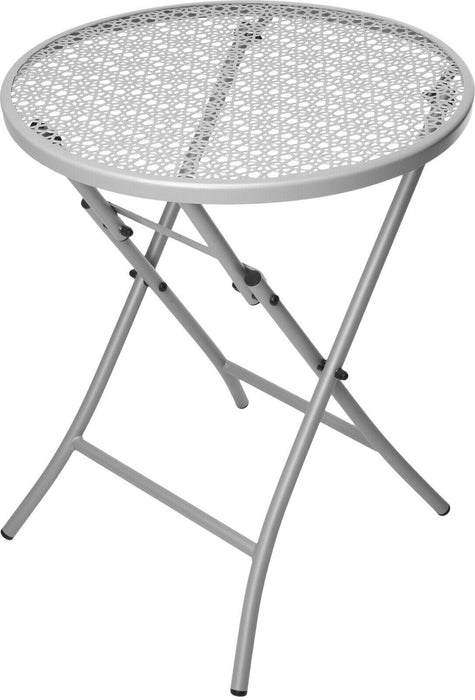 Rammento 72x62cm Folding Metal Garden Bistro Table Grey Small Round Coffee Table
