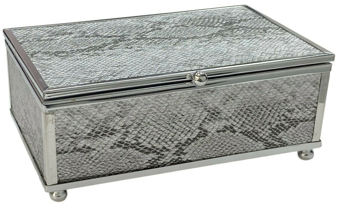 15cm Silver Jewellery Box Faux Snakeskin Design Small Trinket Display Box