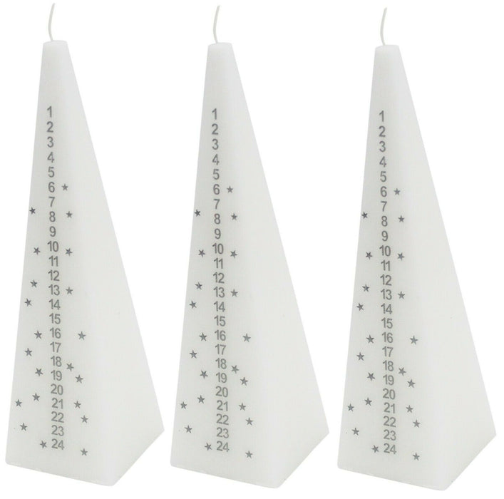 Rammento 21cm Tall Set of 3 White Wax Advent Pyramid 24-day Countdown Candles