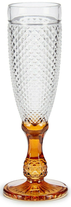 Amber Tint Stem Glasses Tall Champagne Flutes 180ml Cocktail Glasses Cut Glass