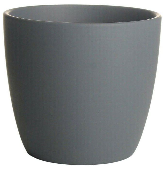 Set Of 2 Light Grey Matte Ceramic Flower Pots Round Small Plant Pot Planter 12cm