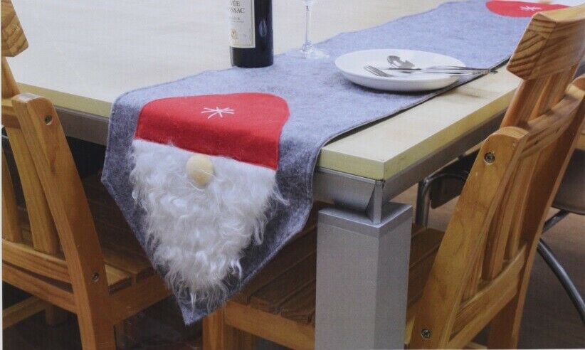 Silver / Grey Felt Table Runner Christmas Table Runner With Gonk 180 cm x 35 cm