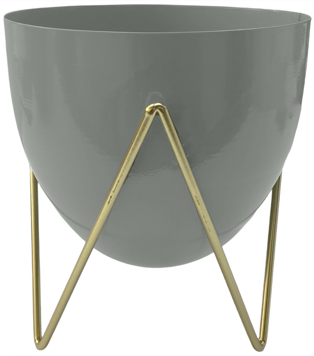 Grey Metal Flower Pot On Gold Stand Decorative Raised Plant Pot Flower Display