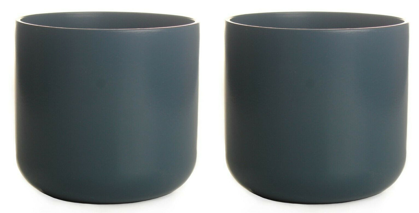 Rammento Stoneware Plant Pot Set of Two, Blue 13.5cm Round Stone Flower Pots