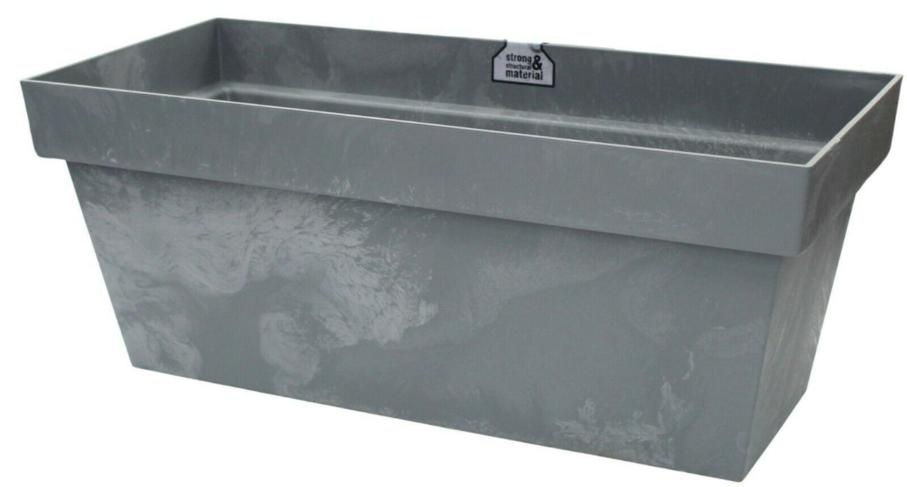 Rammento 60cm Long Plant Trough, Light Grey Marble Effect Large Plastic Planter