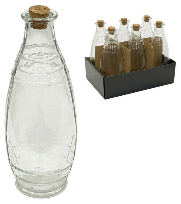 Set of 6 Large Round Glass Bottles & Cork Clear Perfume Liquor Bottles 600ml