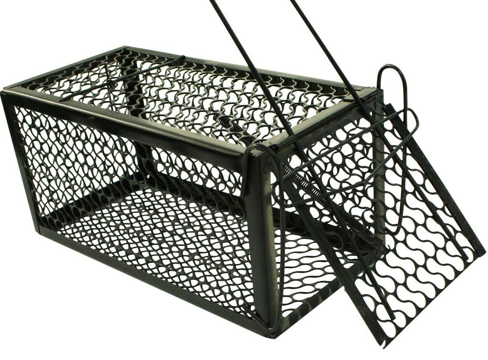 Rammento 24cm Humane Rat Trap, Black | Metal Spring Loaded Bait Box for Rodents