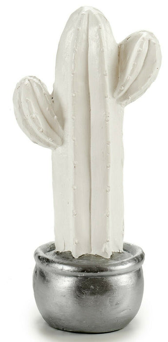 41cm White Resin Cactus Ornament In Silver Pot 3D Design Home Mantel Decoration