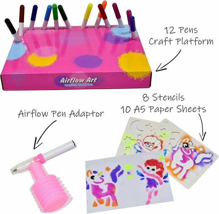 Airflow Art Magical World Pen Set 12 Colour Pens Airbrush Art Kids Arts & Crafts