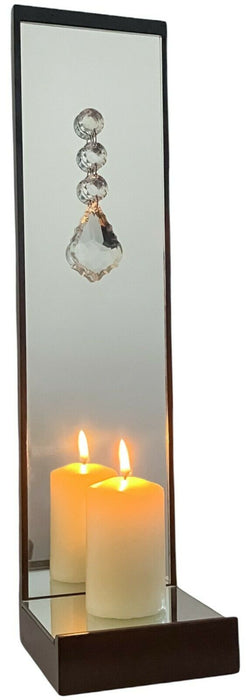 Mirrored Candle Holder with Crystal Detail 40cm Tea Light Pillar Candle Stand