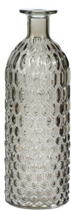 Bottle Flower Vase 25cm Grey Tinted Geometric Design Decorative Flower Bud Vase
