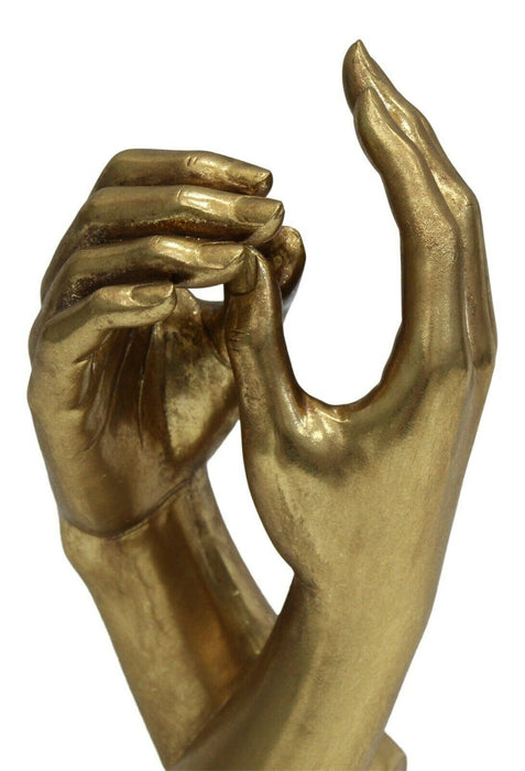 26cm Tall Harmony Of Hands Gold Resin Sculpture Ornament Mantelpiece Display