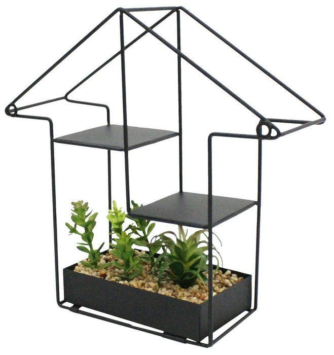 Miniature Fake Plants In Black Metal Housing Frame Gadget Shelving Artificial