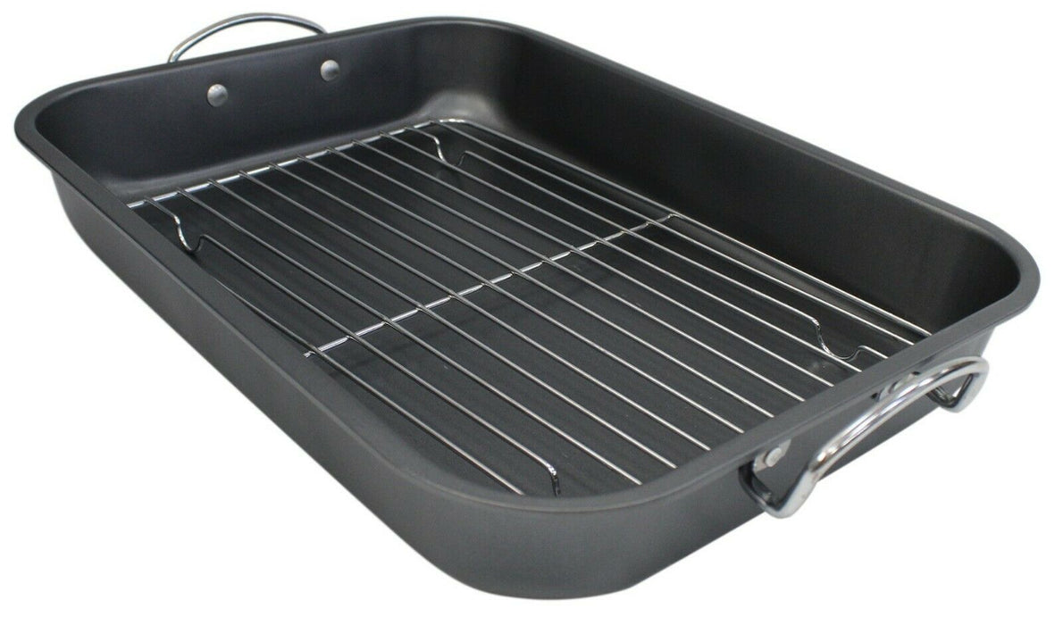 39cm Roast & Rack Non Stick Metal Roasting Tray For Meats Roast Chicken Roasting