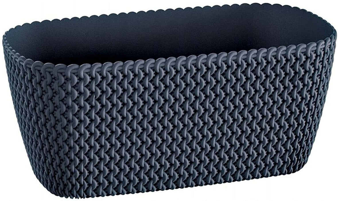 Rammento 39.5cm Rattan-Effect Rectangular Trough, Anthracite 7L Plastic Planter