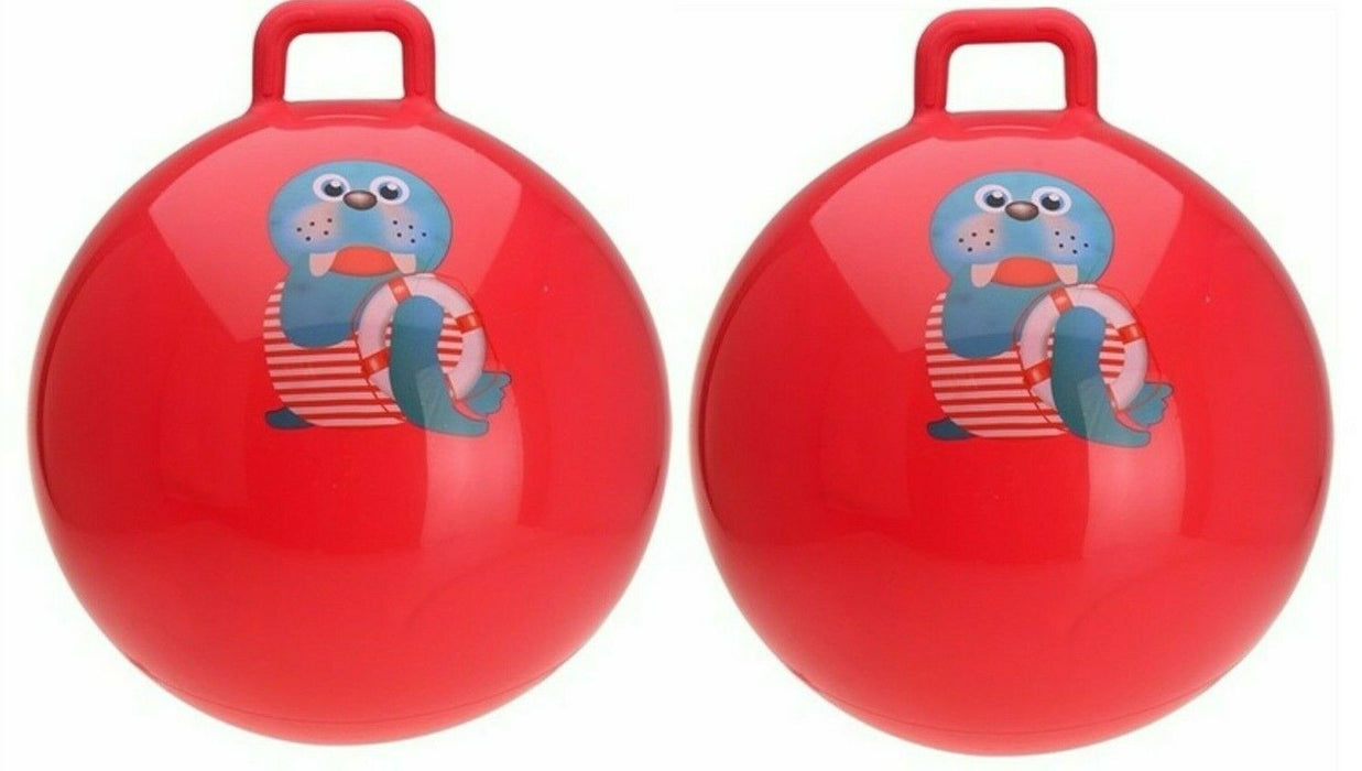 Kids Space Hopper Balls Set x2 Red Rubber Skippy Balls Indoor Outdoor Jump Toys