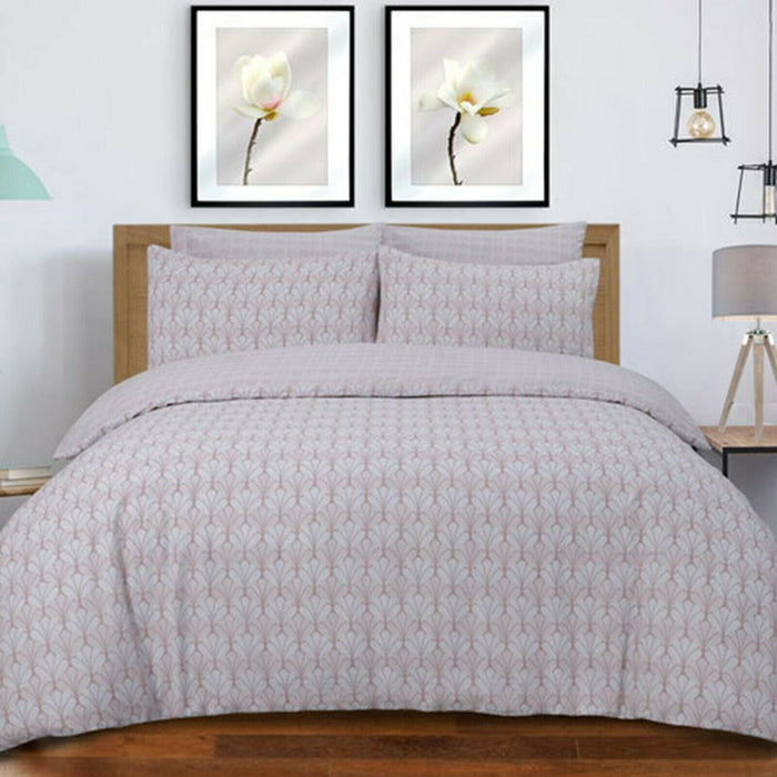 Duvet Cover Set - Single Cotton Bedset Scallop Blush Pink Reversible Bedding Set