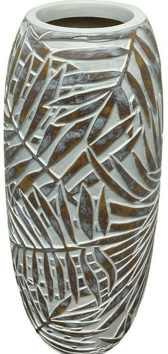 Ceramic Flower Vase 37cm Floral Leaf Design White & Brown Decorative Flower Vase