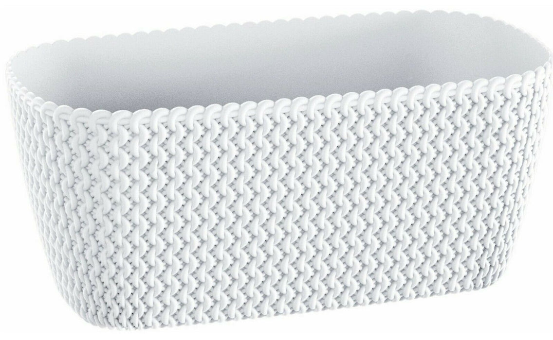 Rammento 39.5cm Plastic Rattan-Effect Oblong Plant Pot, White 7.4L Planter