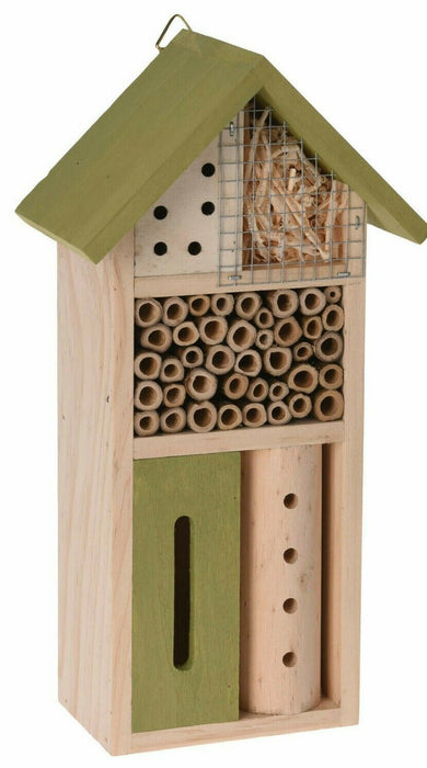 Insect Hotel Bee Bug House 26cm Hotel Wood Roof Attract Insects & Bees To Garden