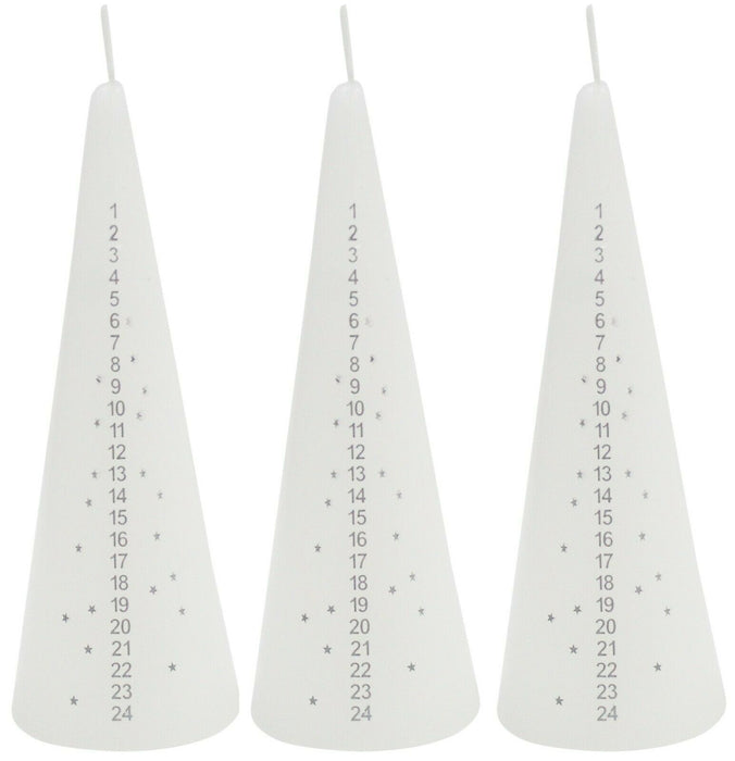 Advent Cone Candle Christmas Countdown Dinner Candle White 15cm Tall Set Of 3