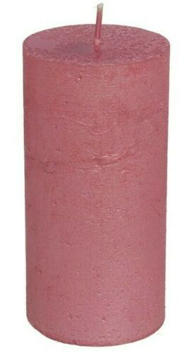 Set of 4 Pillar Candles 40Hr Metallic Pink Cylinder Wax Pillar Xmas Candle 12cm