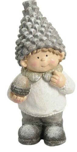 51cm Tall Resin Cute Child With Winter Clothes Holding Acorn Boy