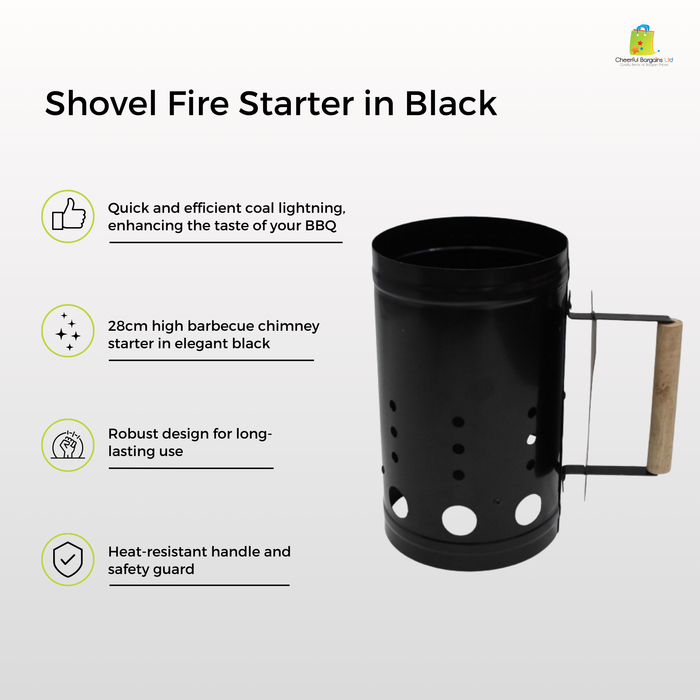 Cheerful Bargains 28cm Large Barbecue Chimney Starter, Black with Wooden Handle