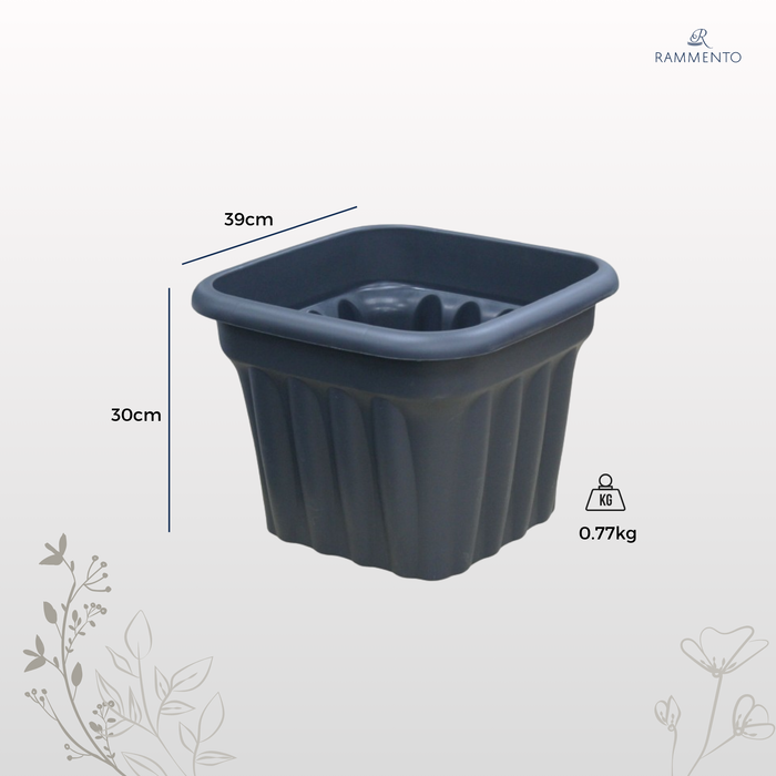 Rammento 30x39cm Charcoal Grey Large Square Garden Planter with Drainage Holes