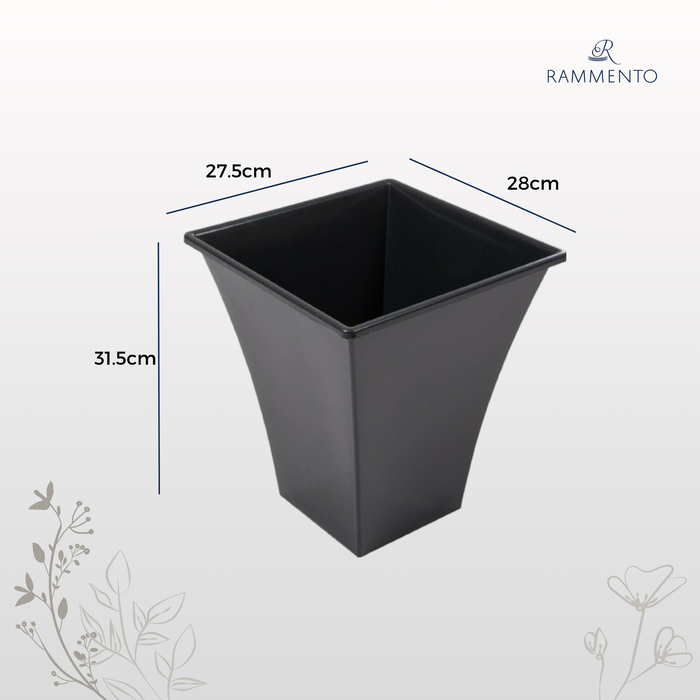 2x Rammento 31.5cm Tall Square Planters Black Flared Large Plastic Garden Pots