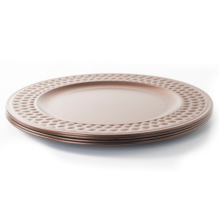 Set of 4 Copper Charger Plates Modern Honeycomb Design Rim 33cm Round Plates