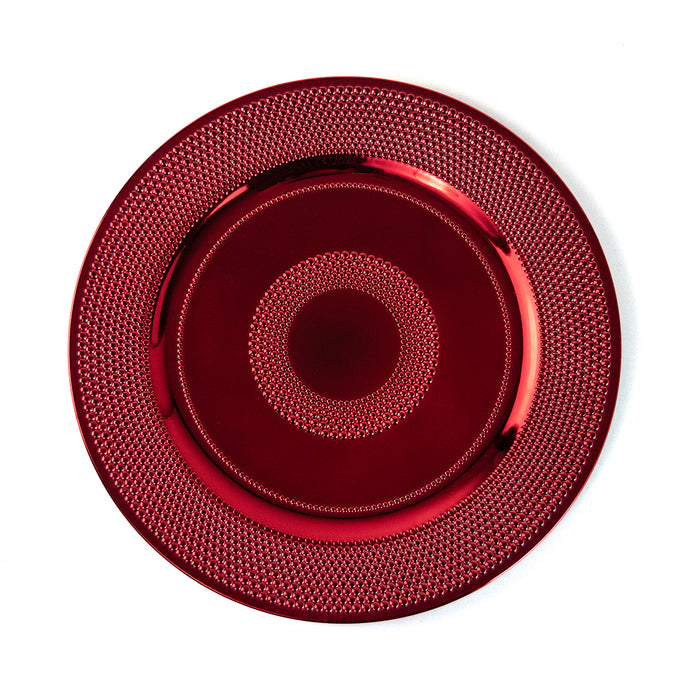 Geri Set of 4 33 cm Red Round Textured Rim Charger Plates for Festive Dining