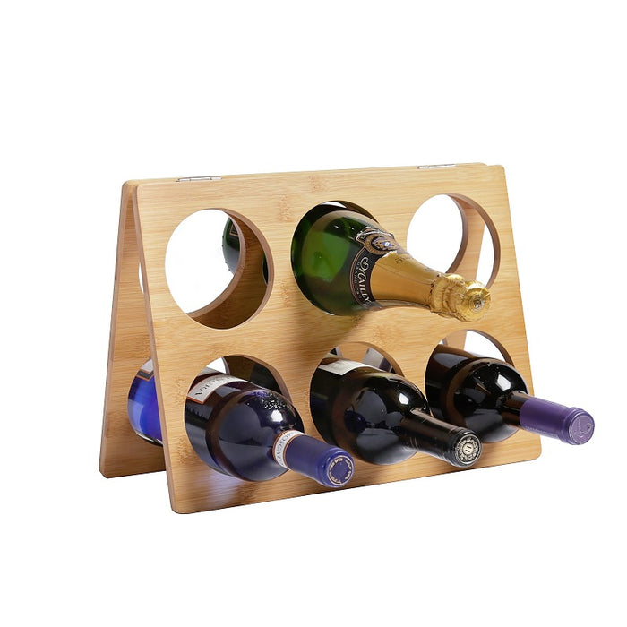 RTA 35cm Foldable 6-Bottle Bamboo Wine Rack, Brown