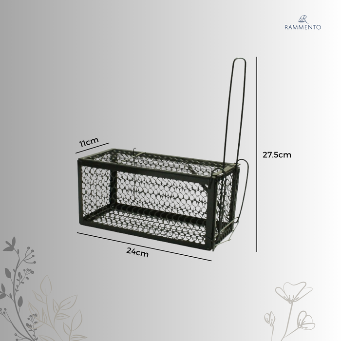 Rammento 24cm Humane Rat Trap, Black | Metal Spring Loaded Bait Box for Rodents
