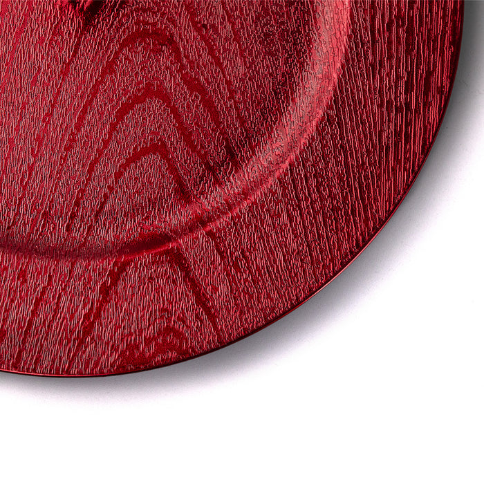 Set of 4 Wood Effect Charger Plates 33cm Large Round Under Plates Red Christmas