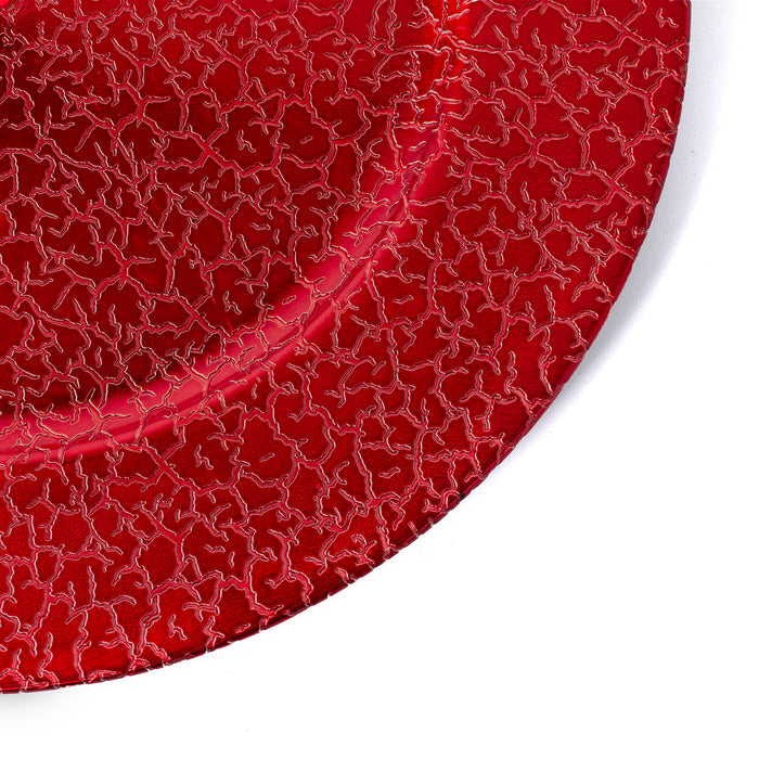 4-Pack 33cm Round Plastic Charger Plates - Red Decorative Crackled Underplates