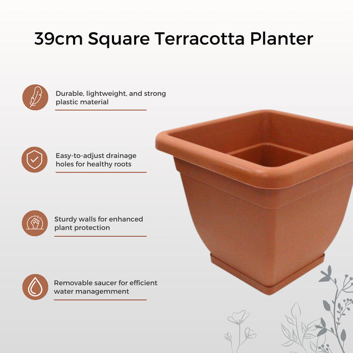 Geri 40cm ⌀ x 35cm H Terracotta Large Plastic Planter | Indoor/Outdoor Plant Pot