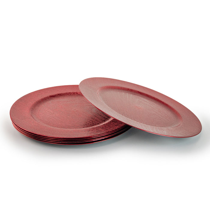 Set of 4 Wood Effect Charger Plates 33cm Large Round Under Plates Red Christmas