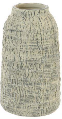 19cm Tall Ceramic Vase for Flowers, Rippled Grey & White Stone-Effect Rustic Vase