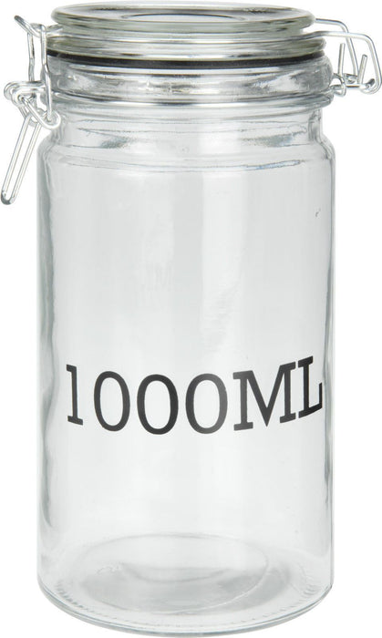 1L Airtight Glass Food Storage Jar with Clamp-Top Lid, Clear Kitchen Canister