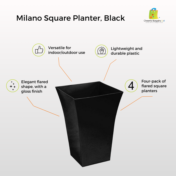 37cm Tall Black Plastic Flower Pot for Garden & Patio - Gloss Finish (27L) Pot