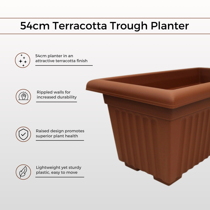53cm Long Rectangular Terracotta Plastic Trough Planter/Windowsill Herb Pot
