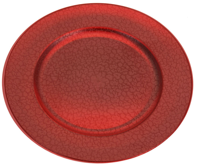 4-Pack 33cm Round Plastic Charger Plates - Red Decorative Crackled Underplates