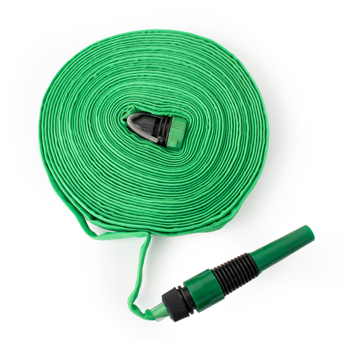 Rammento 50ft/15m Expanding Roll Flat Hose with Tap Connector & Nozzle, Green