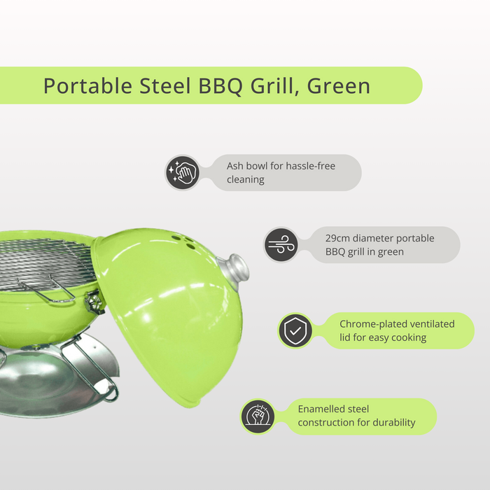 Sunnydays Green Portable & Freestanding Enamelled Steel BBQ Grill, 29cm ⌀ x 43cm