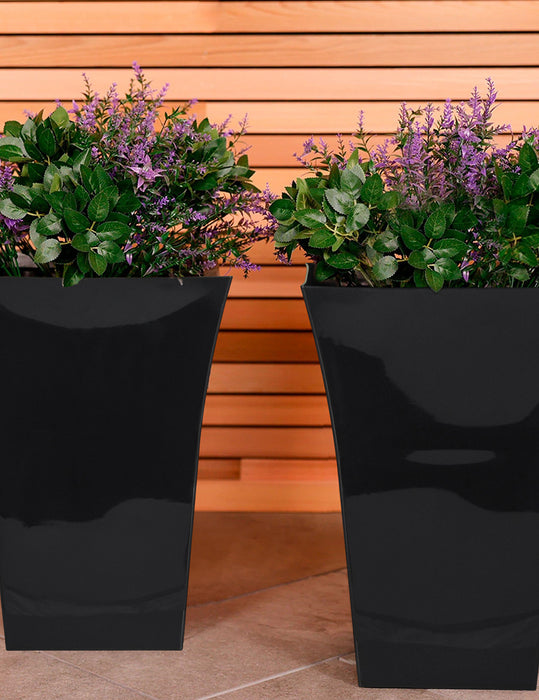 Rammento 44cm Flared Tall Black Plastic Plant Pot Indoor/Outdoor Square Planter
