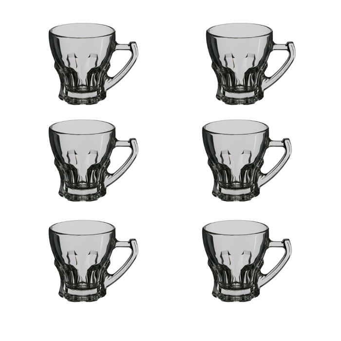 6-Pack 180ml Clear Small Glass Mugs for Hot Drinks with Handles, Glassware Set