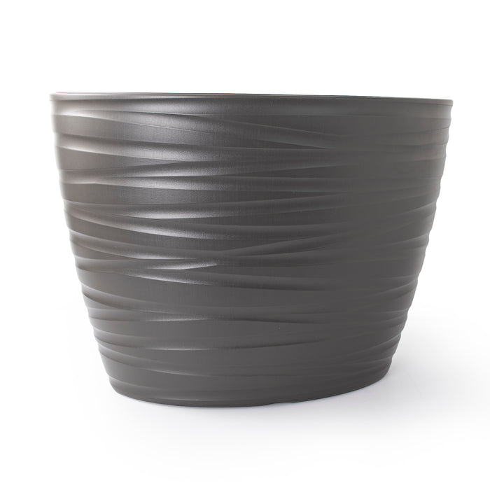 Rammento 58cm Large Oval Plant Pot Grey 56l/24l Plastic Planter Bowl with Insert