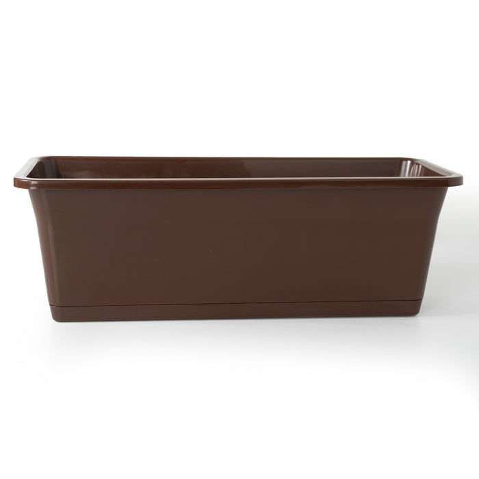 Large 50cm Brown Self-Watering Hanging Plastic Planter Trough with Saucer